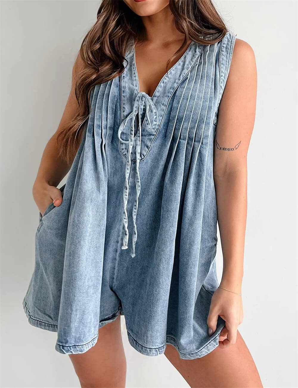 Bluebell Tie-Front Denim Romper