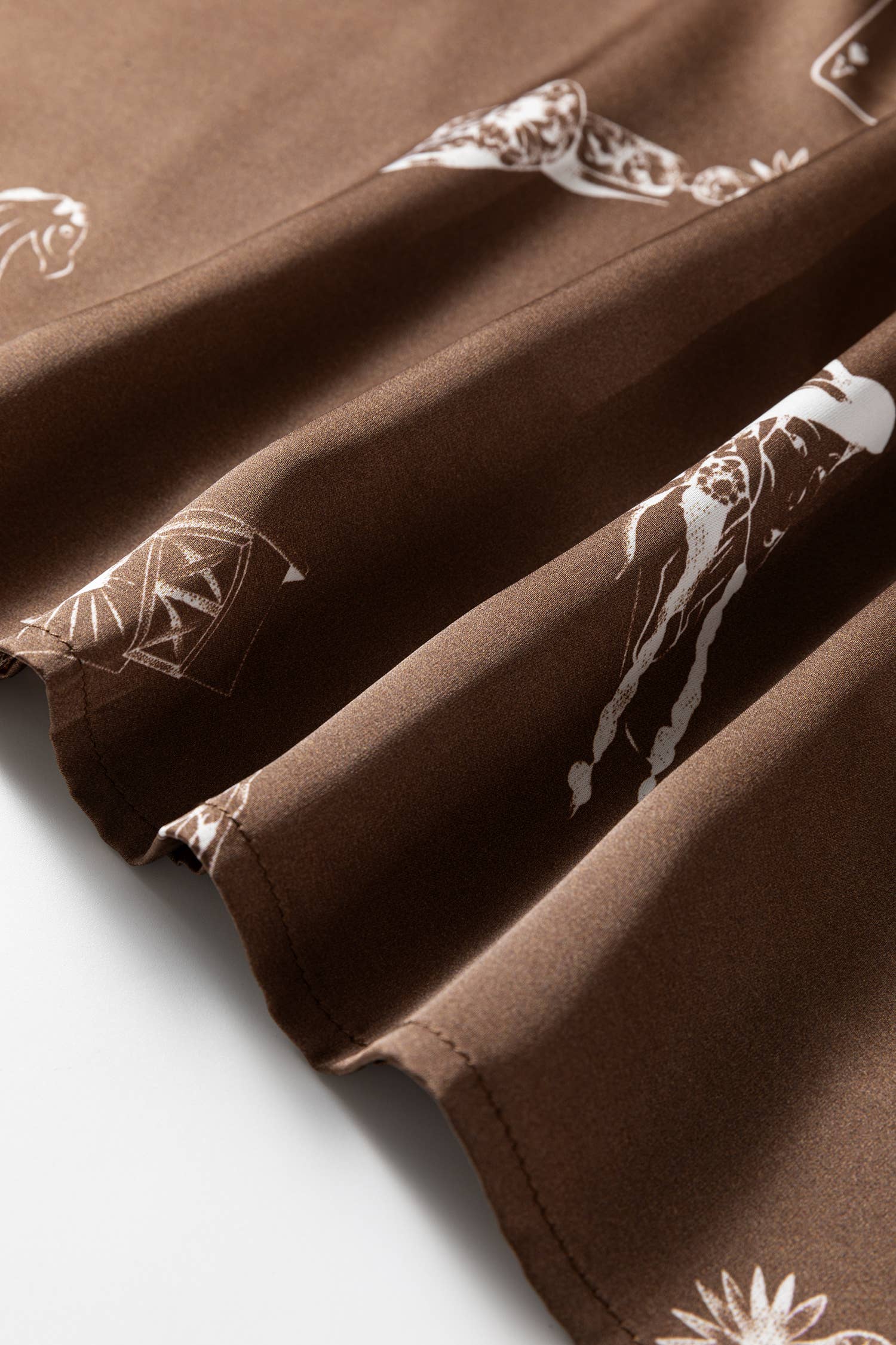 Brown Western Print Satin Skirt