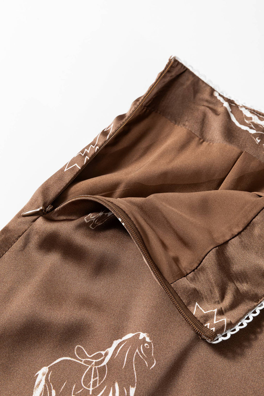 Brown Western Print Satin Skirt