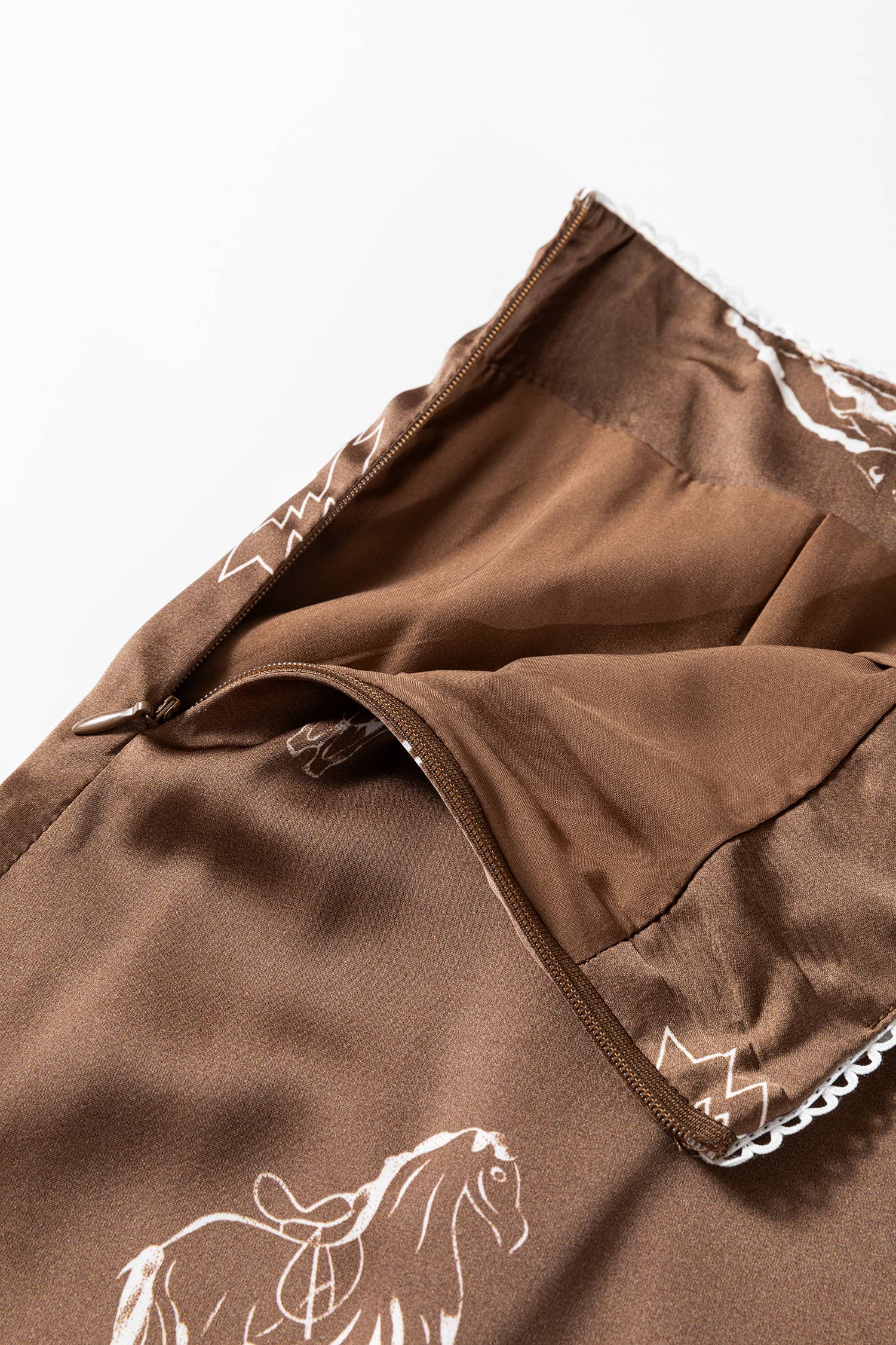 Brown Western Print Satin Skirt