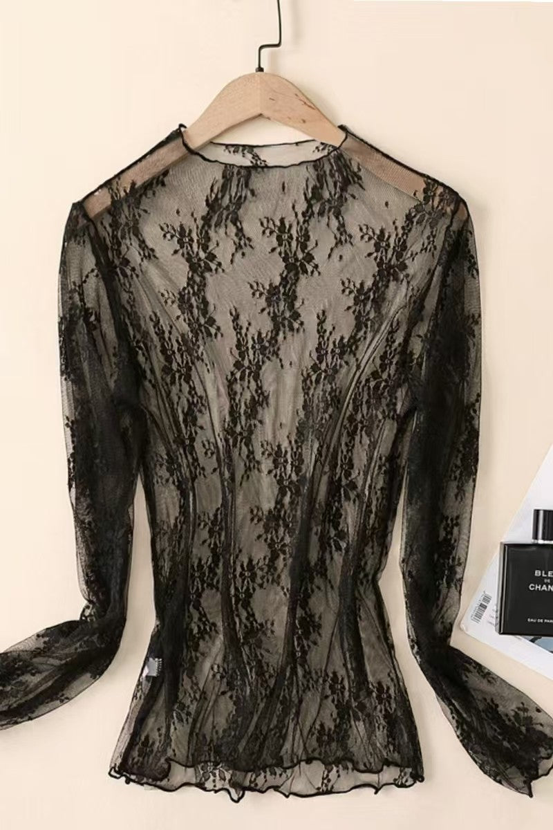 Lace Mesh Sheer Top - Long Sleeve
