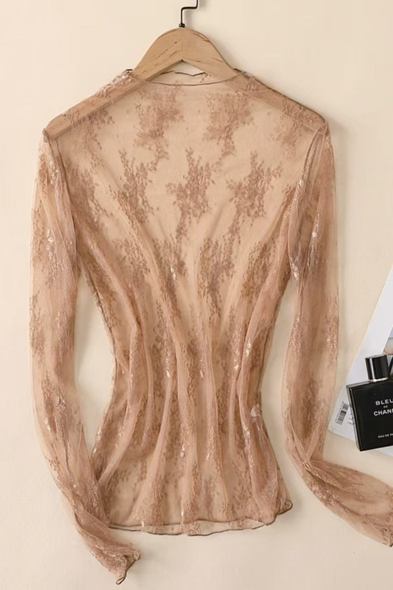 Lace Mesh Sheer Top - Long Sleeve