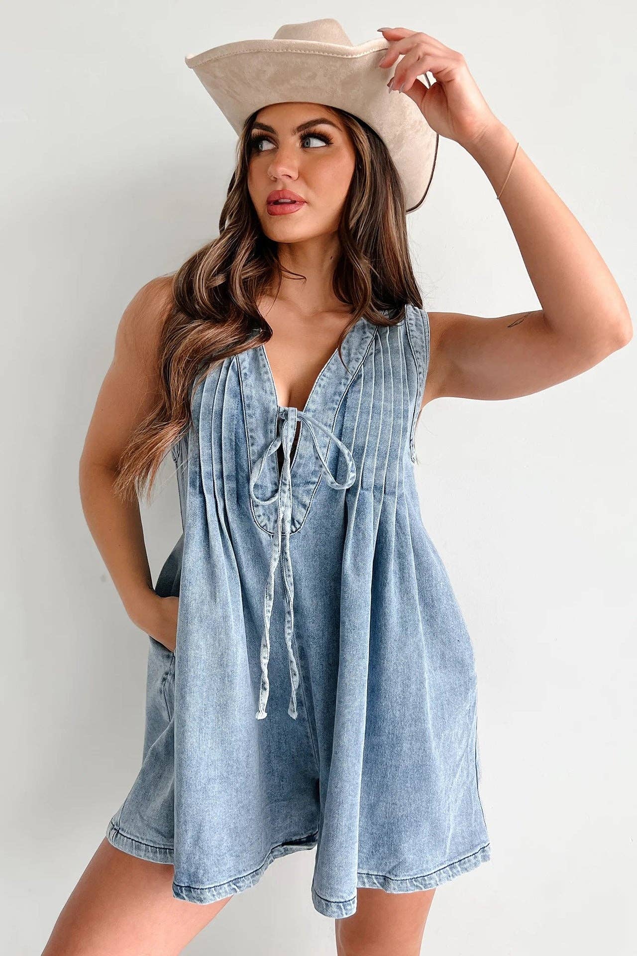 Bluebell Tie-Front Denim Romper