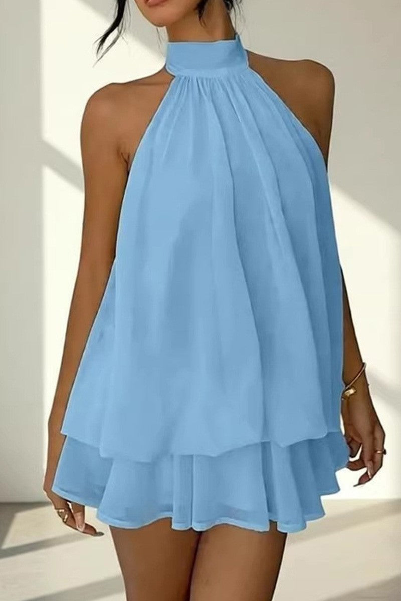 Bonbon Blue Backless Halter Mini Dress