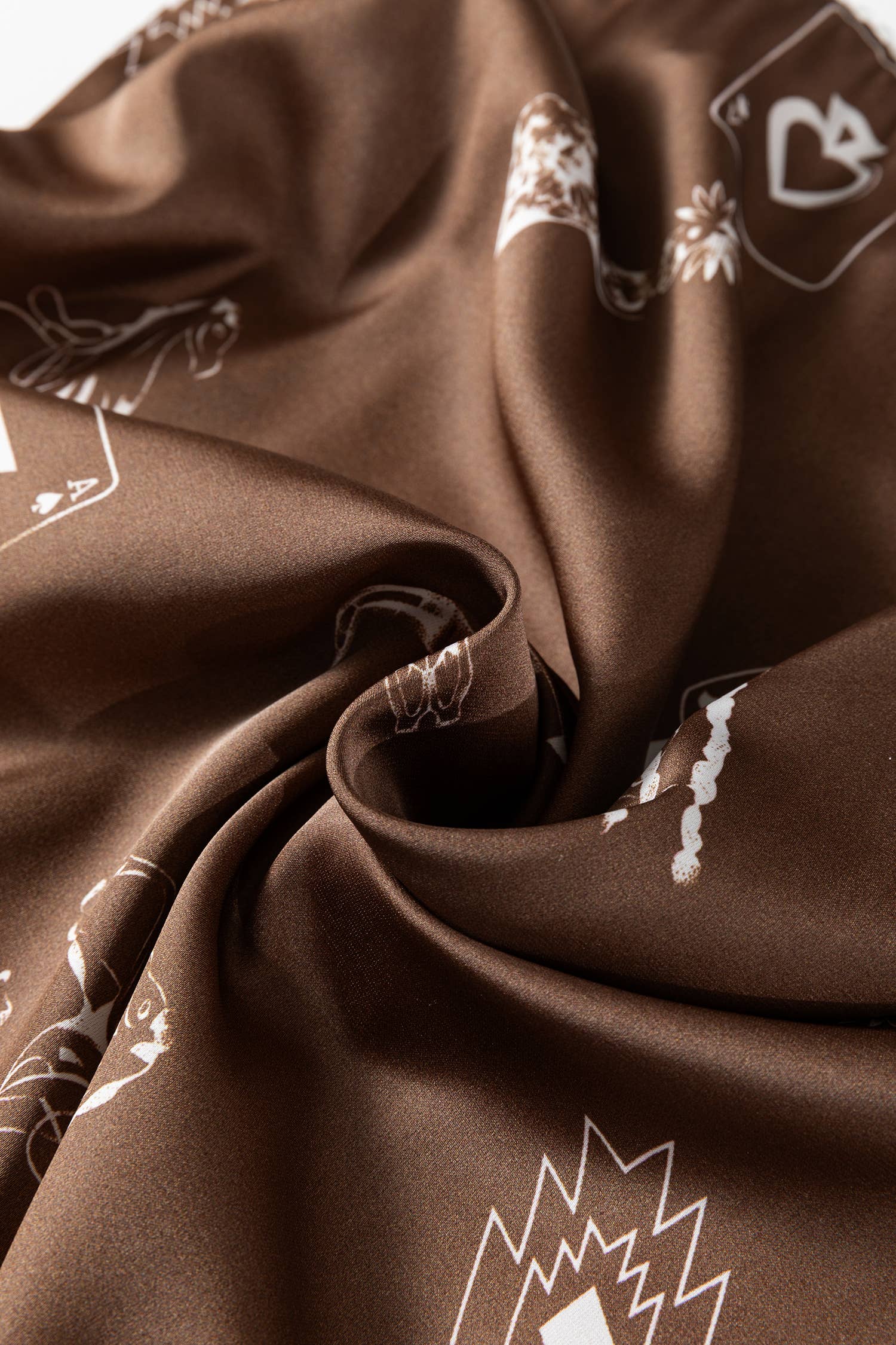 Brown Western Print Satin Skirt